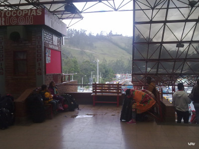 Tired travellers in Columbian border checkpoint